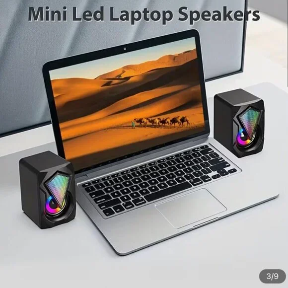 NEW- NJSJ Computer Speakers with Colorful RGB Lights, USB Powered 3.5mm Aux- - Picture 7 of 9